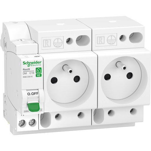[SCHR9ECS616] Resi9 XE - combiné disj+2 prises courant - 1P+N - 16A - courbe C - embrochable