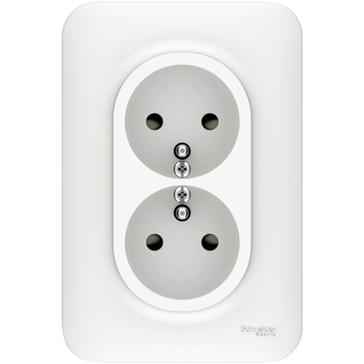 [SCHS261089] Ovalis - double prise de courant - 2P+T - rénovation pour boîte simple  Blanc