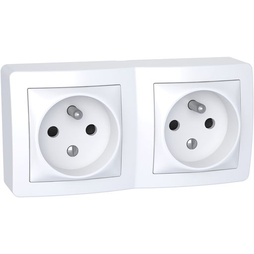 [SCHALB62472P] Alréa double prise de courant 2P + T connexion à vis, avec cadre saillie blanc P