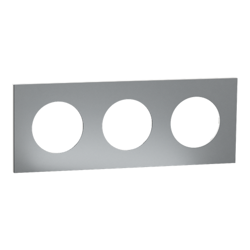 [SCHS910706] Odace Métal - plaque de finition 3 postes - effet Titane support blanc