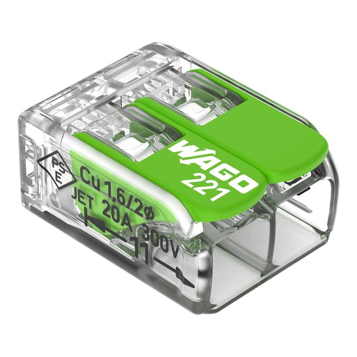[WAG221-422] Borne WAGO 221 Green 2x4mm² à leviers souple & rigide
