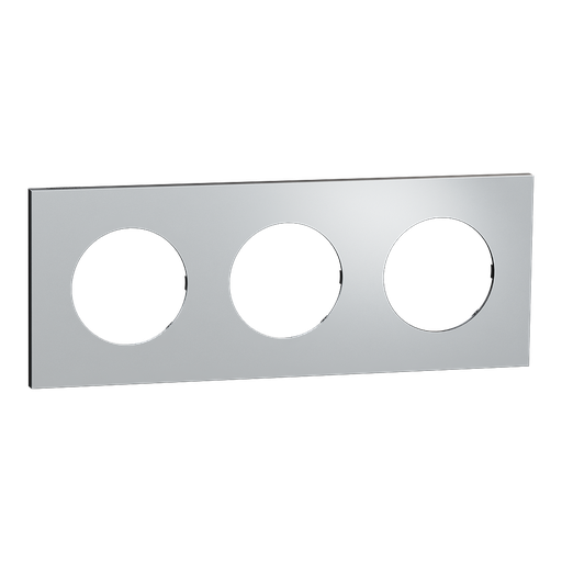 [SCHS913706] Odace Métal - plaque de finition 3 postes - effet Aluminium support noir