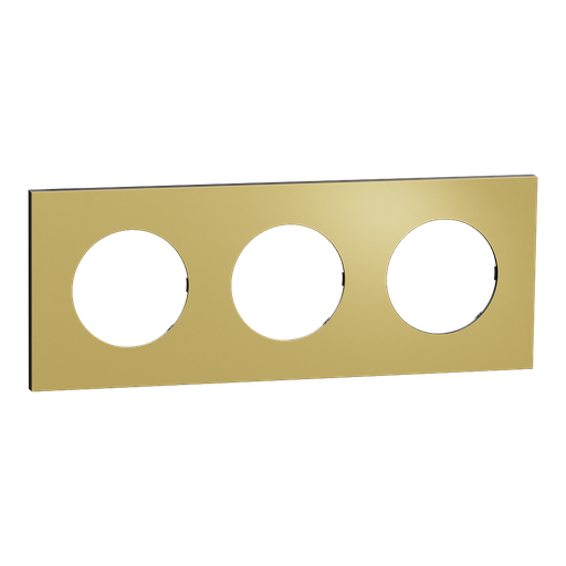 [SCHS916706] Odace Métal - plaque de finition 3 postes - effet Laiton support noir