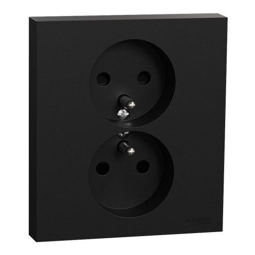 [SCHS941089] Odace - double prise de courant 2P+T avec plaque - install 1 poste - noir onyx