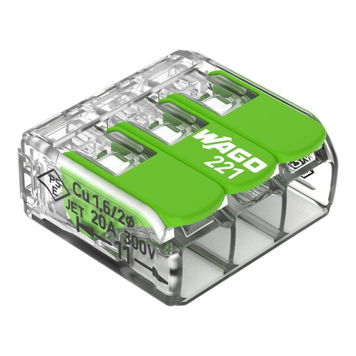 [WAG221-423] Borne WAGO 221 Green 3x4mm² à leviers souple & rigide