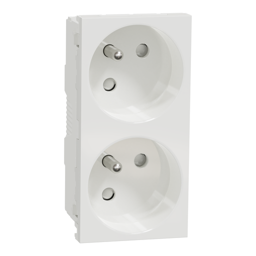 [SCHNU306918T] Unica - prise double 2P+T - FR - 45° - goul - connex rapide - Blanc - méca seul