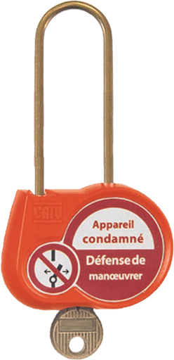 [CATAL240SOR00] Cadenas orange anse 70mm diamètre 4mm clé à définir -"Appareil condamné".