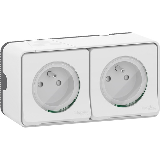 [SCHMUR36027] Mureva Styl - Double prise 2P+T précâblée horiz - saillie - IP55 - IK08 - blanc