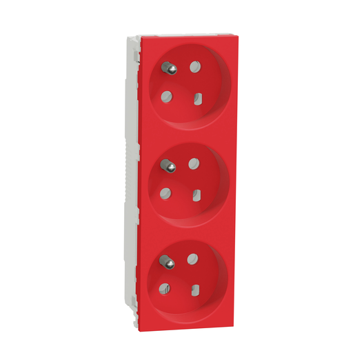 [SCHNU307103T] Unica - prise triple 2P+T - FR - 45° - goulotte - détrompage - Rouge - méca seul