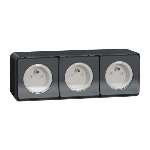 [SCHMUR36037] Mureva Styl - Triple PC 2P+T horiz. précâblée - saillie - IP55 - IK08 - gris