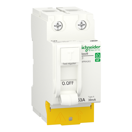 [SCHR9PRA263] Resi9 - inter différentiel - 2P - 63A - 30mA - Type A - peignable - alim bas