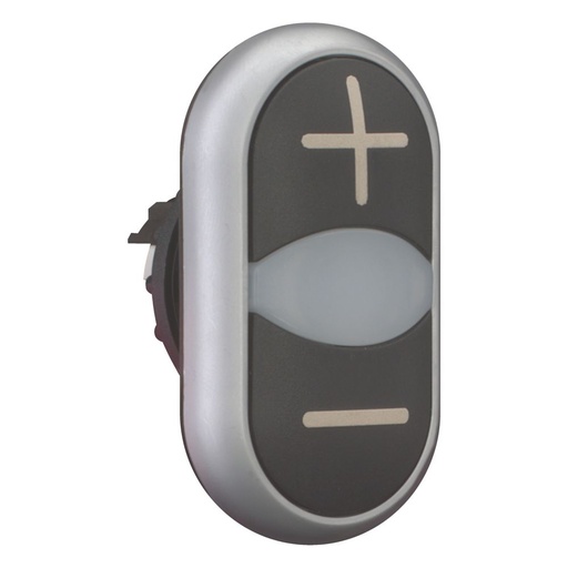 [EAT218145] Bouton-poussoir double avec élement DEL, noir +/blanc/noir -