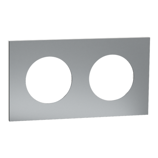 [SCHS910704] Odace Métal - plaque de finition 2 postes - effet Titane support blanc