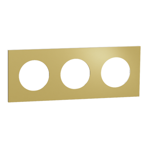[SCHS911706] Odace Métal - plaque de finition 3 postes - effet Laiton support blanc