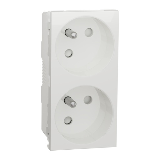 [SCHNU306918] Unica - prise double 2P+T - FR - 45° - connexion rapide - Blanc - méca seul