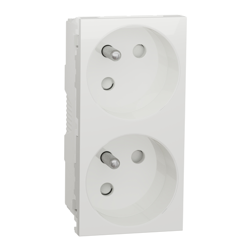 [SCHNU306918] Unica - prise double 2P+T - FR - 45° - connexion rapide - Blanc - méca seul