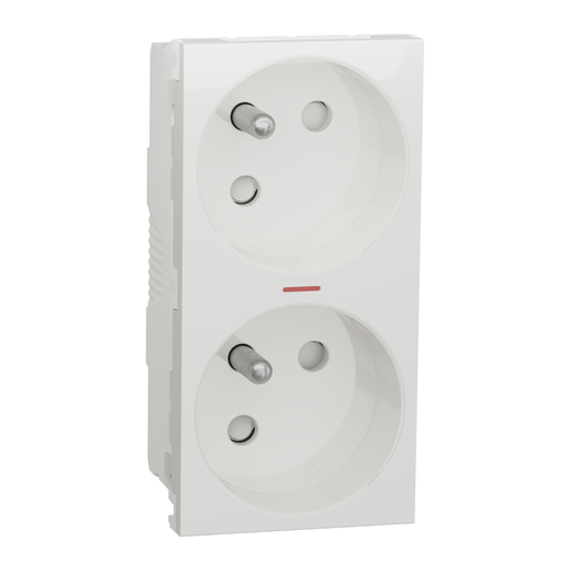 [SCHNU306918S] Unica - prise double lum 2P+T - FR - 45° - connexion rapide - Blanc - méca seul