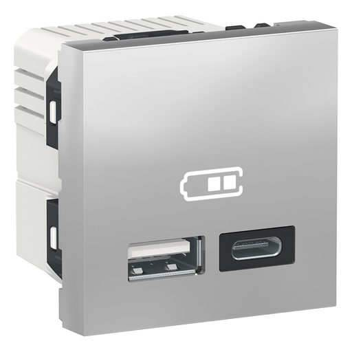 [SCHNU341830] Unica - chargeur USB double - 5Vcc - 1A + 2,1A - 2 modules - Alu - méca seul
