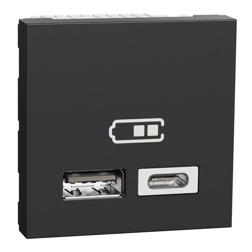 [SCHNU301854] Unica - chargeur USB double - 5Vcc - 2,4A type A+C - 2 modul - anthr - méca seul