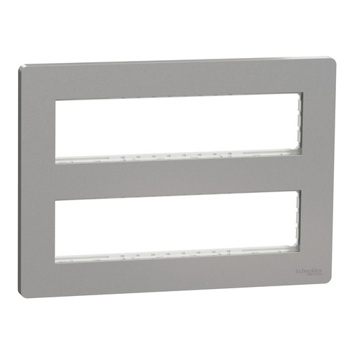 [SCHNU021830] Unica - support fixation + plaque finition boîte concent 2 rang 8 mod - Alu