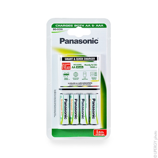 [ENICEH6409] Blister(s) x 1 Chargeur rapide pour 4AA/4AAA PANASONIC BQ-CC55+ 4AA READY TO USE