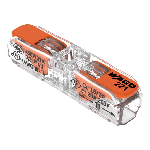 [WAG221-2411] Borne WAGO 221 Inline 2x4mm² à leviers souple & rigide