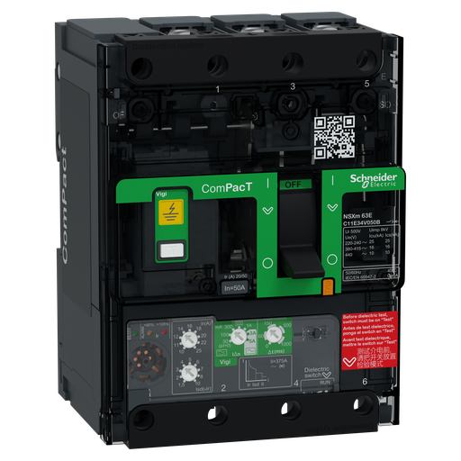 [SCHC11E34V050B] ComPacT NSXmE - disj Vigi - MicroLogic 4.1 50A - 3P3D - 16kA - borne à cosses